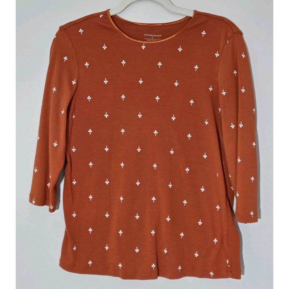 Christopher & Banks Shirt Crew Neck, Burnt Orange, Women's Large, 100% Cotton